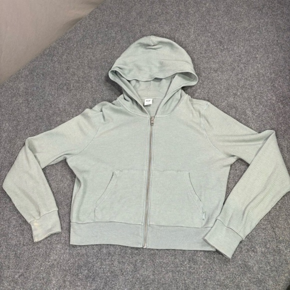 Aritzia TNA Hoodie Women’s Medium Waffle Knit Cropped Zip Cotton Casual Green